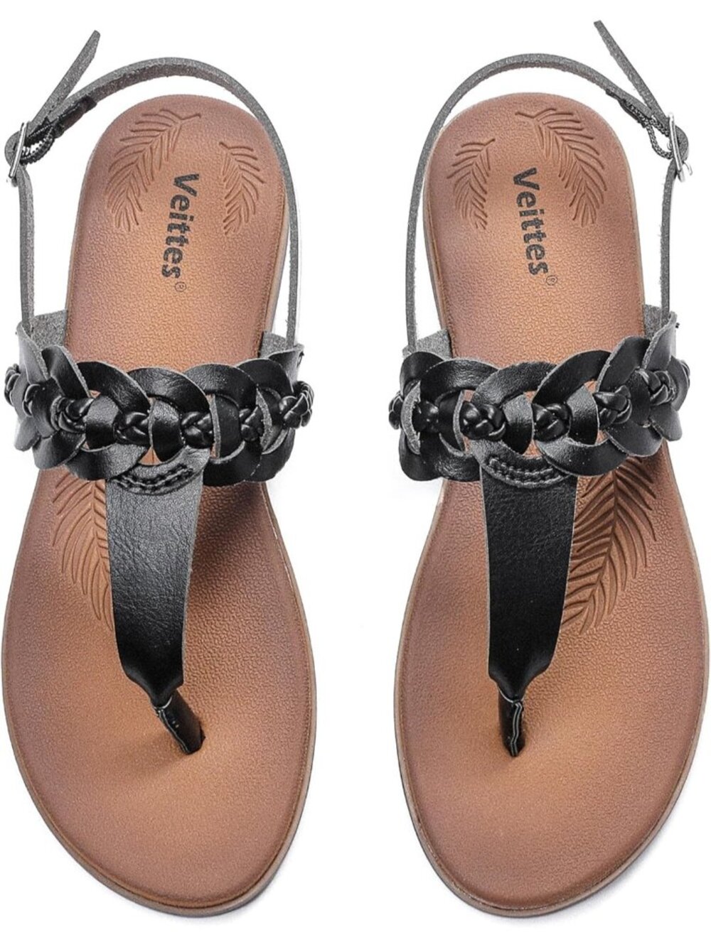 Women's Casual Flat Slide Sandals Black Comfortable Slip-On with Ankle Strap